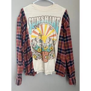 Sunshine State of Mind. Reworked Flannel Shirt. Flannel Tshirt. Vintage.